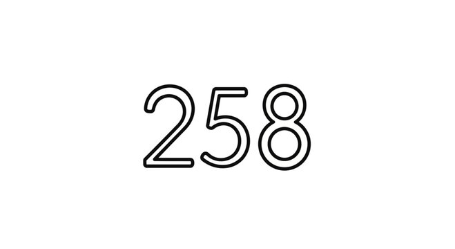 Number 258 Outline, Simple White Background, Clean Design