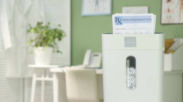 Destroying medical prescriptions using paper shredder in office