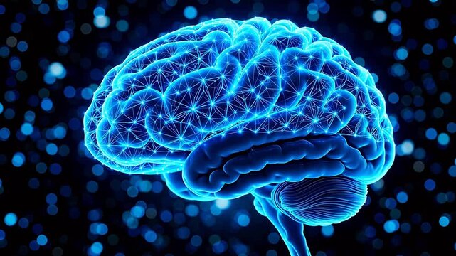 Blue glowing brain with network connections
