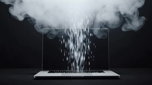 Laptop with smoke and rain effect