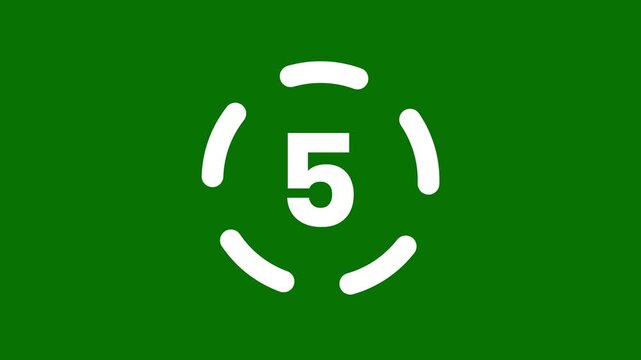 Animated 0 to 5 Circular Loading Timer Loop Isolated on Green Screen