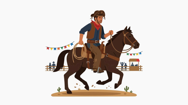 S&atilde;o Jo&atilde;o Man Leather Vaqueiro Hat Northeastern June Rodeo, Brazilian Cultural Festival Flat Illustration
