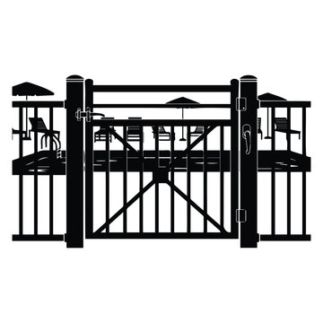 Black pool fence gate illustration vector illustration outdoor patio design.