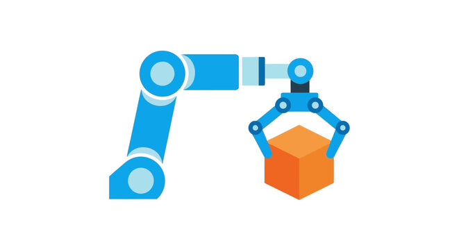 Robotic Arm Holding Orange Cube.