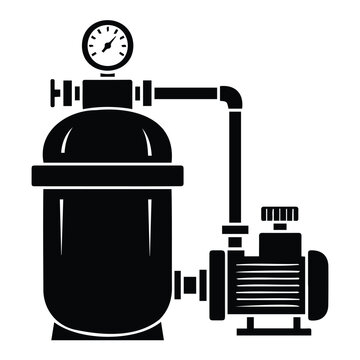 Swimming pool filtration system machine vector illustration with pressure gauge details.