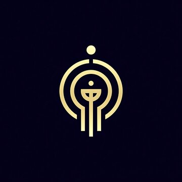 Gold Monoline Abstract Emblem On Deep Navy Background