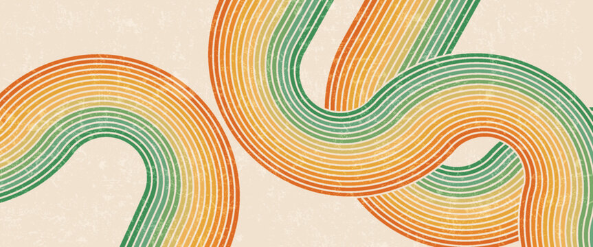 Abstract background of color lines in 70s Retro style. Vintage colourful stripes banner for Postcard, Social Media Banner, Brochure Poster Design or Background. Vector pattern
