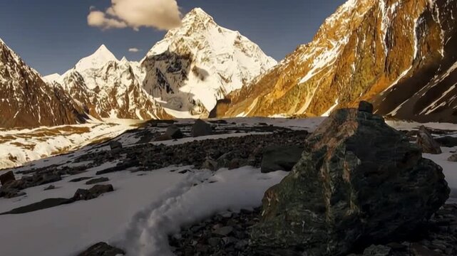 K2 mountain peak, second highest mountain in the world, K2 trek, Pakistan, Asia. Time lapse.