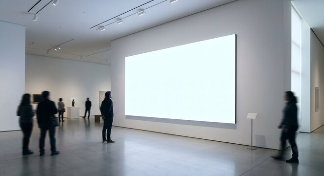 Blank massive glowing digital canvas screen mockup in modern contemporary art gallery

キーワード:
