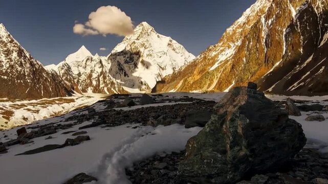 K2 mountain peak, second highest mountain in the world, K2 trek, Pakistan, Asia. Time lapse.