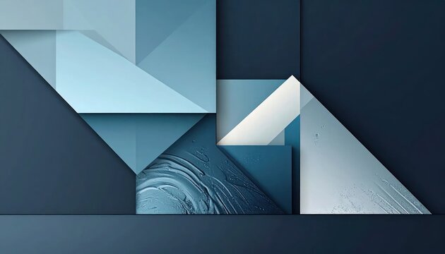Abstract geometric paper fold art with blue and white textures.