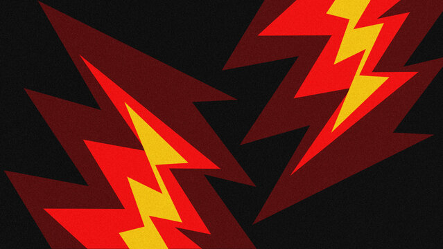 Abstract lightning zigzag pattern background in red yellow and black with grainy noise texture