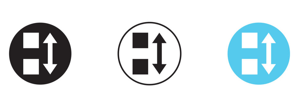 Set of vertical adjustment icons with squares and arrows in different styles