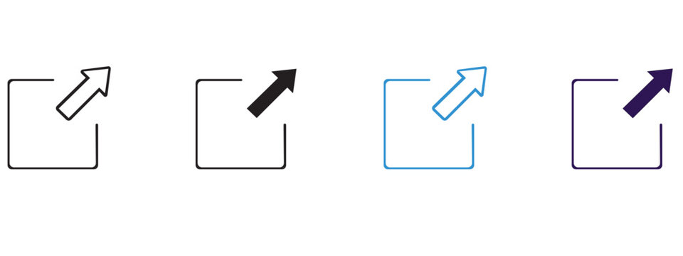 Set of external link and redirection vector icons in various styles