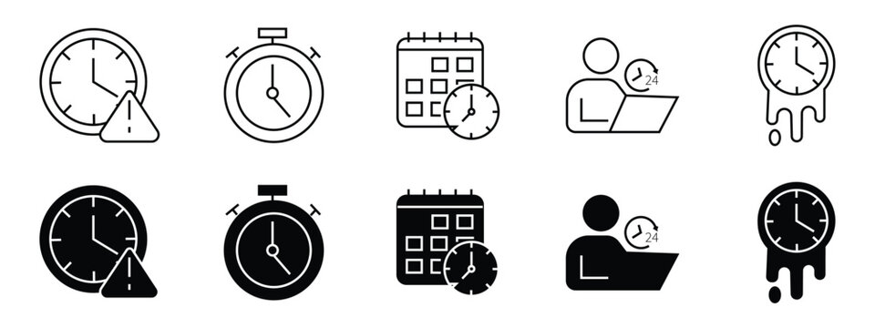 Deadline Clock Icon Set Vector Time Management Urgency Schedule Symbols