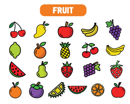 Fruit icon set, Mango, Durian, Grape, Tongmo, Lemon, Tropical Fruit , vector design.