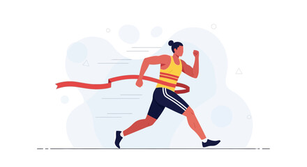 Obraz premium Athlete crossing the finish line, vector illustration of success and victory in sports.
