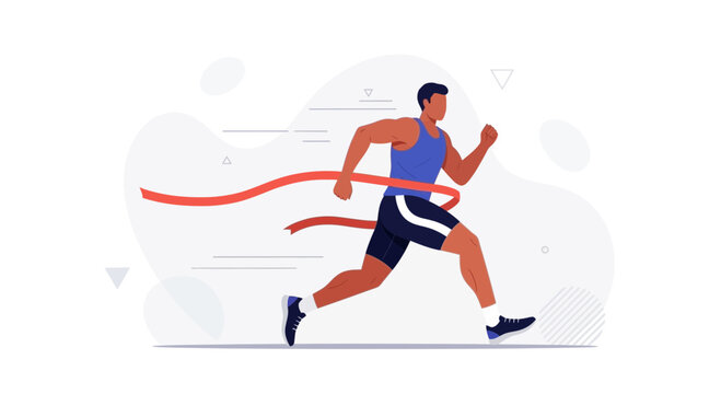 Athlete Crossing Finish Line - Vector Illustration of Winning a Race