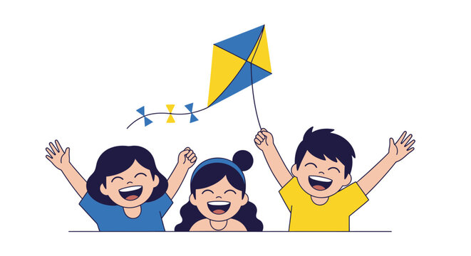 Children flying a kite outdoors.