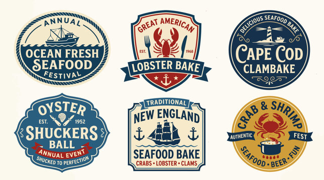 Seafood festival logos and labels.