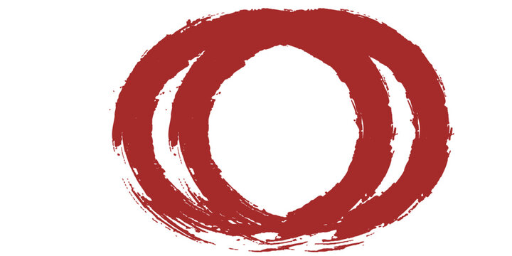 Two overlapping red brush stroke circles on white background