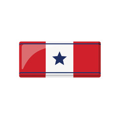 Obraz premium Military service medal ribbon with red sides and white center featuring a single navy blue star isolated on a clean white background, for awards