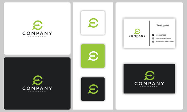 LOGO LETER E CONCEPT AND BUSINESS CARD PREMIUM VECTOR