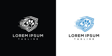 Fototapeta premium Paw Print Security Shield Logo
