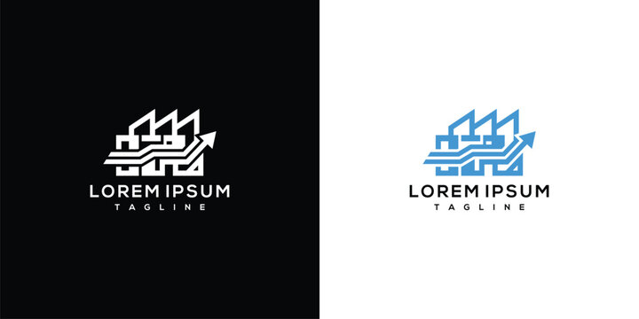 Modern Factory Building With Upward Arrow Logo