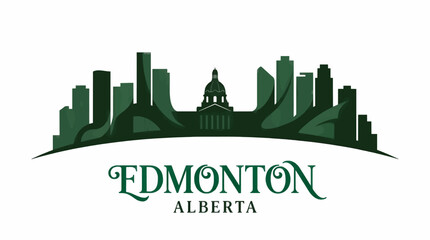 Obraz premium Edmonton Alberta Skyline Silhouette with Modern Buildings and Government Dome, Green Graphic Design