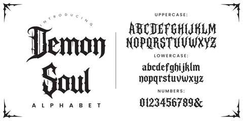 Demon Soul sharp gothic blackletter heavy metal fantasy display font for dark poster © happy
