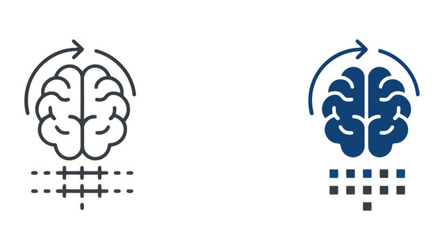 Brain cognitive processing and data structure organization icon featuring neural network patterns for machine learning and artificial intelligence conceptual design in professional vector style
