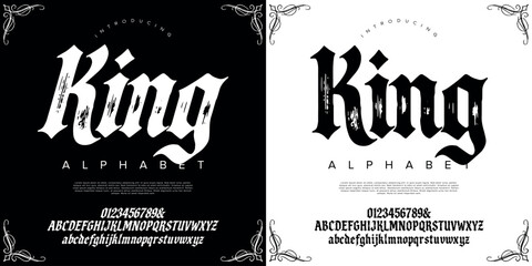 King gothic blackletter distressed horror textured display font for dark theme design © happy