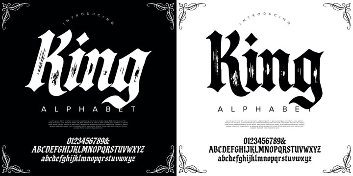 King gothic blackletter distressed horror textured display font for dark theme design
