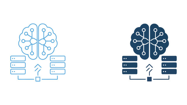 Artificial intelligence brain connected to server racks as concept for machine learning and big data processing in modern flat vector illustration style for data center and tech infrastructure