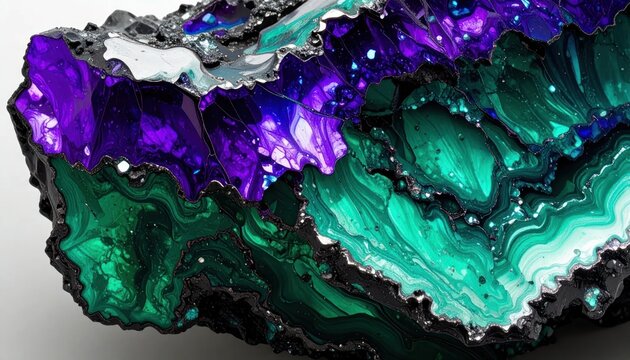 Abstract macro shot of green and purple crystal mineral.