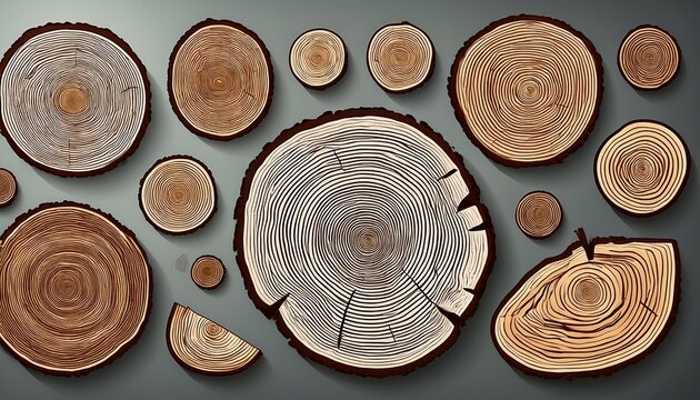 Cross Sections Of Tree Rings Collection Of Tree Stumps Isolated Slices Of Tree With Growth Rings Slabs Of Tree Trunk Natural Cut Wood Ring Pattern Wood Texture Vector Design Background Elements