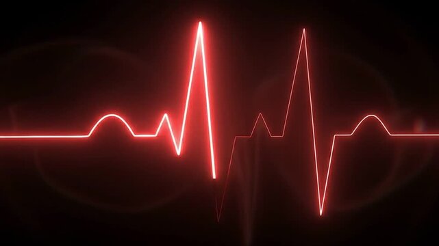 Neon red heart beat pulse line on a black background
