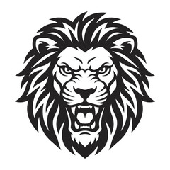 Fototapeta premium Fierce Lion Head Roaring, Tribal Style, Majestic Wildlife Symbol