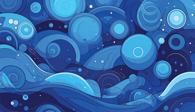 Blue Bubbles Floating on Water Surface.