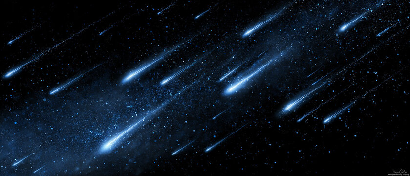 Meteor Shower of Dreams: A breathtaking celestial spectacle unfolds as a vibrant meteor shower illuminates the dark night sky, each streaking light a harbinger of wonder and cosmic beauty.