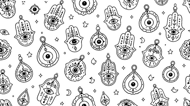 Intricate Hamsa and Evil Eye Pattern Design.