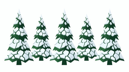 Obraz premium Collection of Stylized Pine Trees Heavily Laden with Snow, Flat Graphic Illustration Style in Front of a Clean White Background, Simple Winter Scene