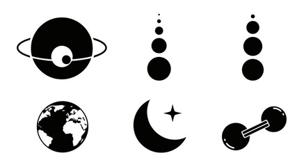 Celestial body icons including planets, moon and orbits. © Supriyadi