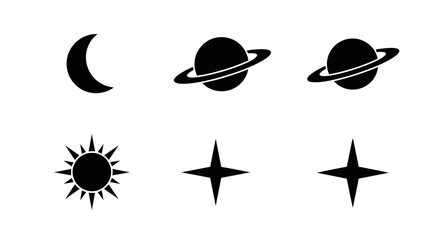 Celestial body and space universe silhouette icons. © Supriyadi