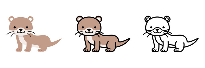 Fototapeta premium カワウソのイラストセット ポップでかわいい動物