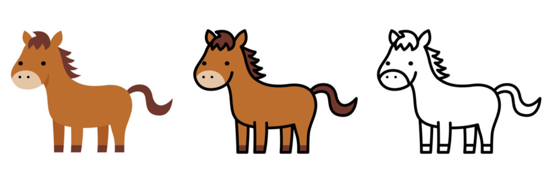 ウマのイラストセット ポップでかわいい動物