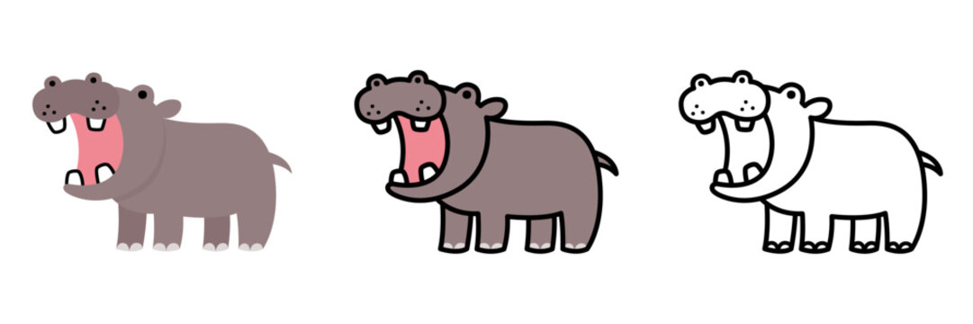 カバのイラストセット ポップでかわいい動物
