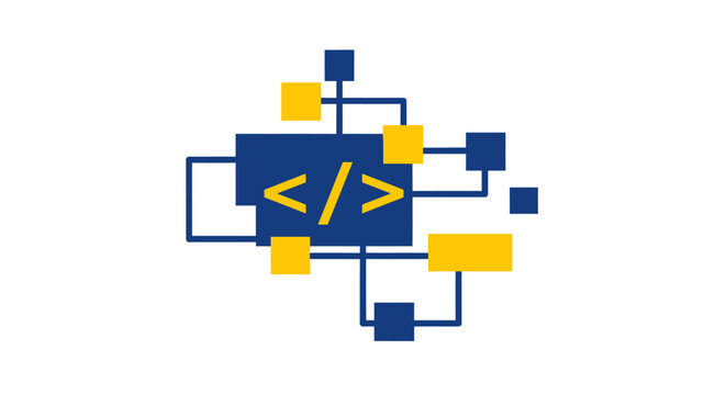 Coding symbol with colorful lines.