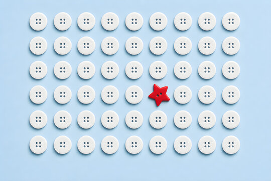 A point mutation, a tidy grid of identical buttons with one single button the wrong colour and shape